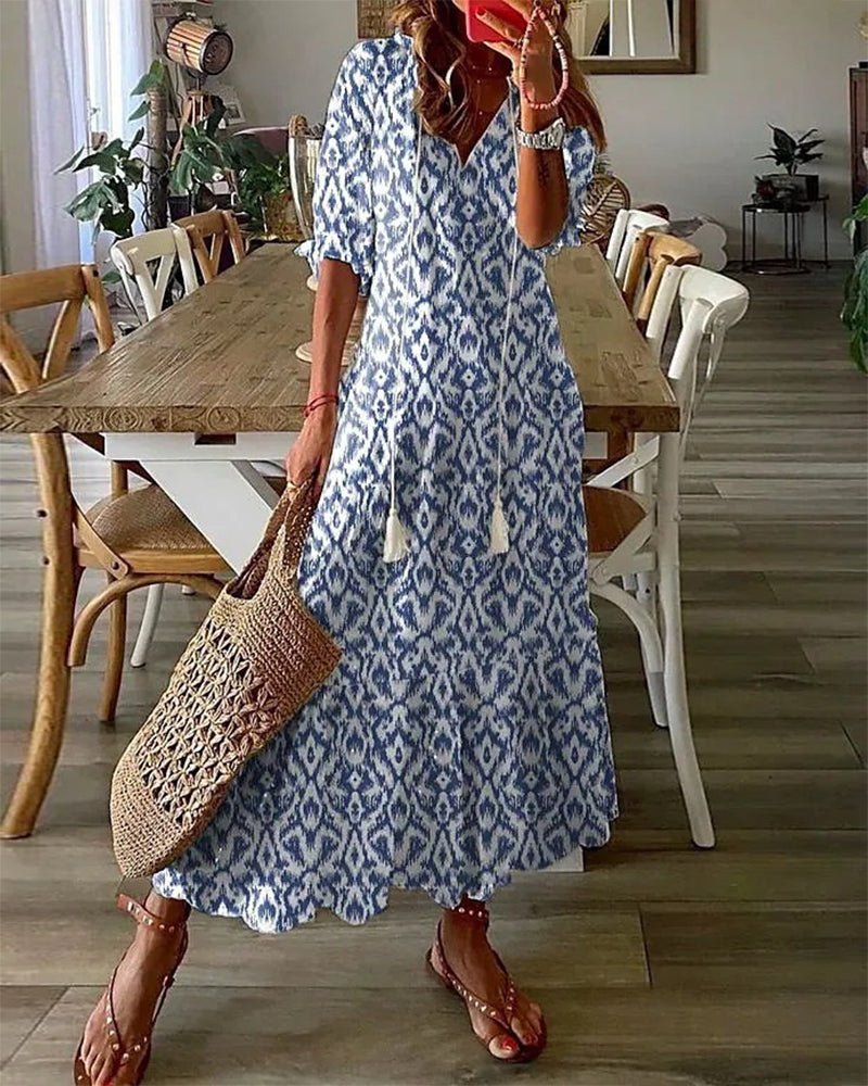 Delilah | Summer Printed V-Neck Maxi Dress