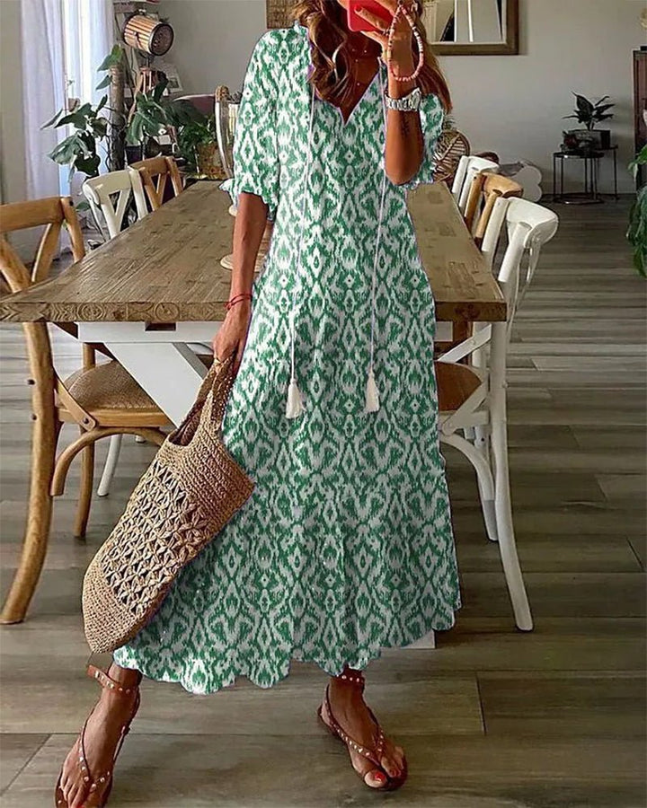 Delilah | Summer Printed V-Neck Maxi Dress