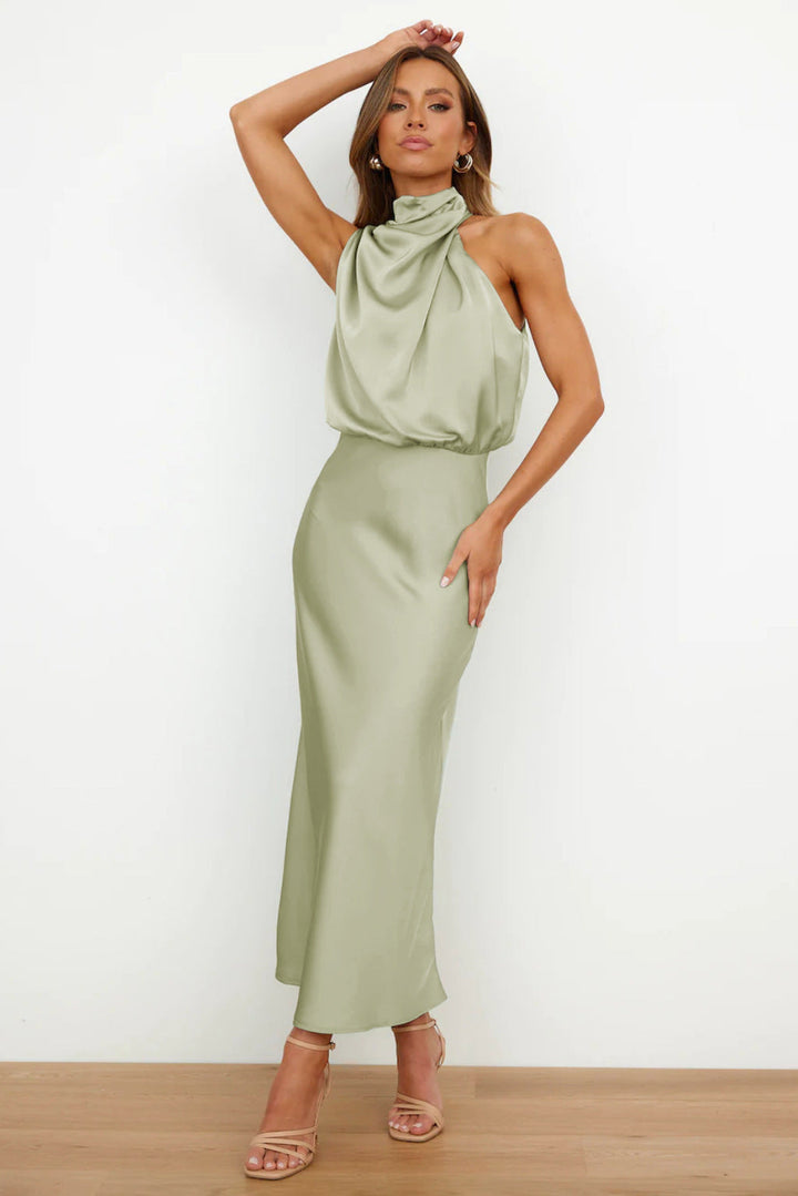 Vienna | Wedding Guest Satin Halter Midi Dress
