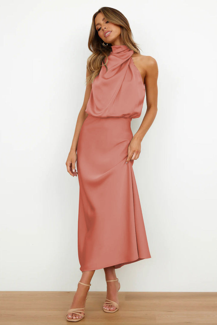 Vienna | Wedding Guest Satin Halter Midi Dress