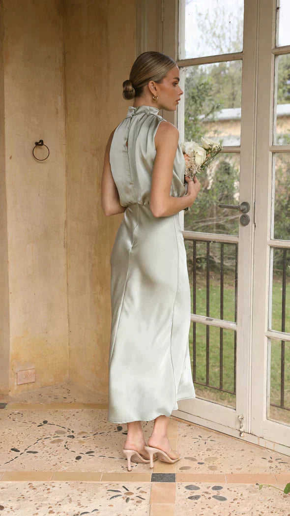 Alessia | Elegant Satin Halterneck Maxi Dress