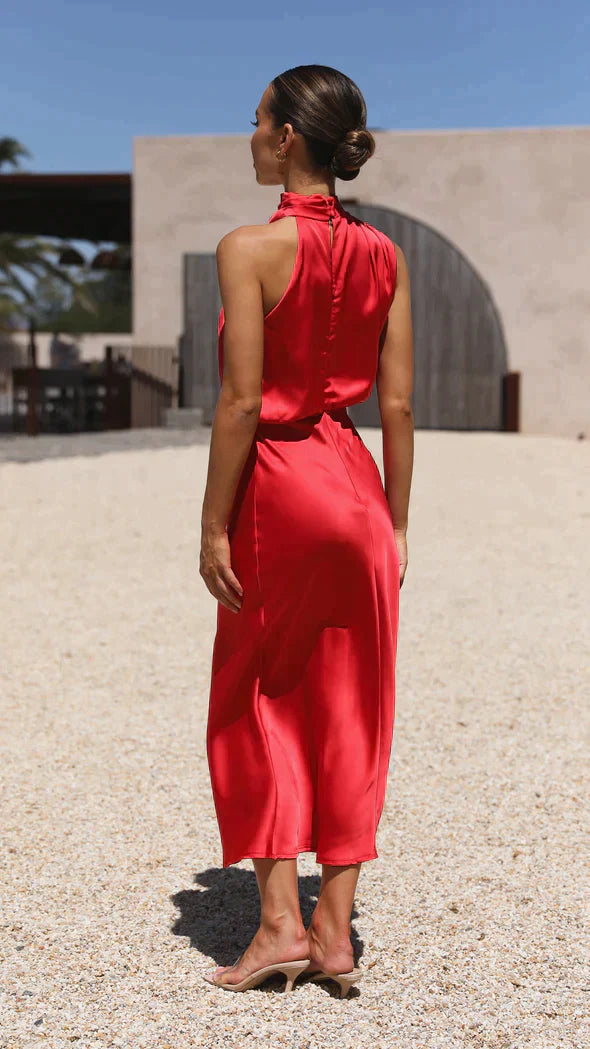 Alessia | Elegant Satin Halterneck Maxi Dress