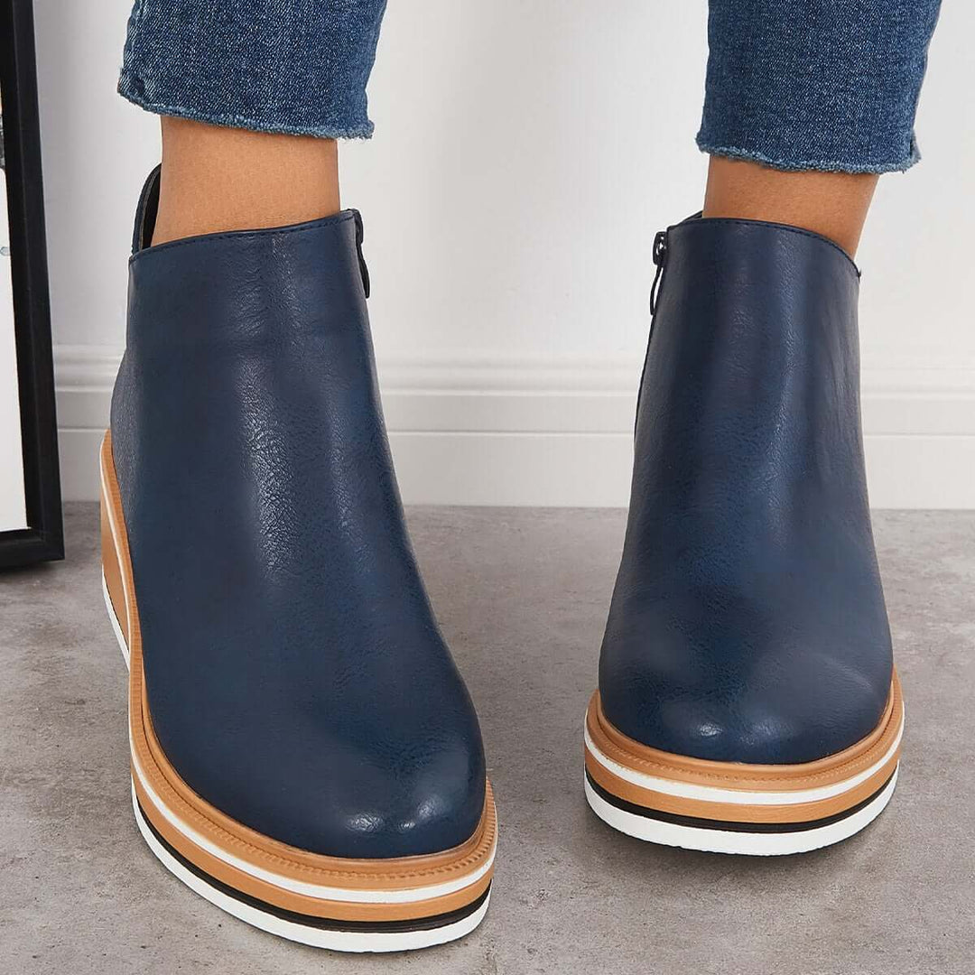 Serena | Side Zip Platform Wedge Ankle Boots