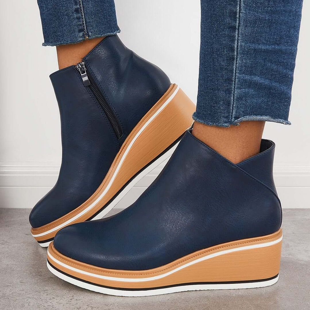 Serena | Side Zip Platform Wedge Ankle Boots