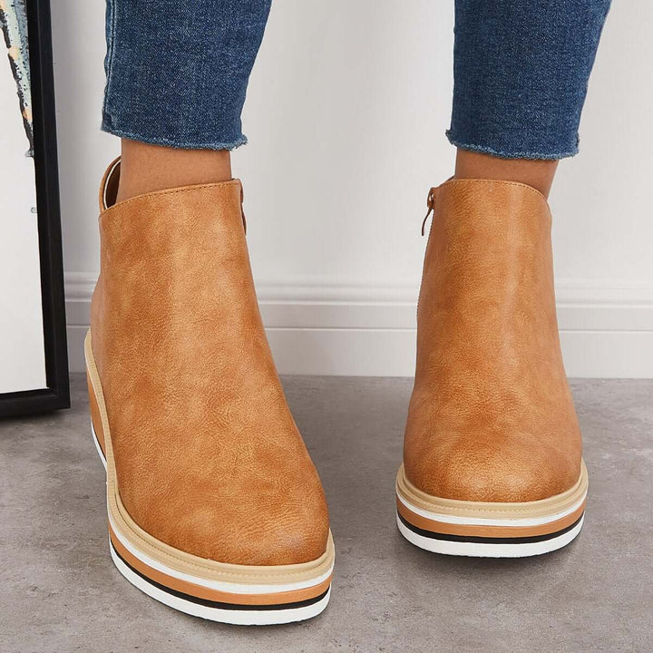 Serena | Side Zip Platform Wedge Ankle Boots