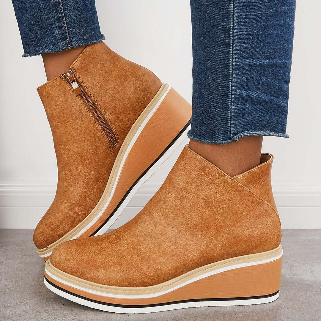 Serena | Side Zip Platform Wedge Ankle Boots