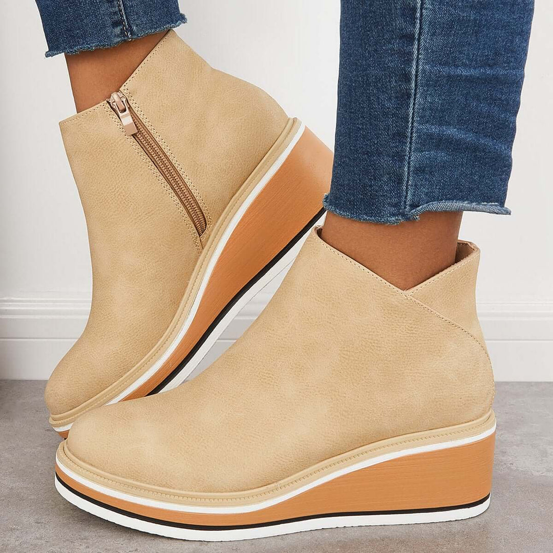 Serena | Side Zip Platform Wedge Ankle Boots
