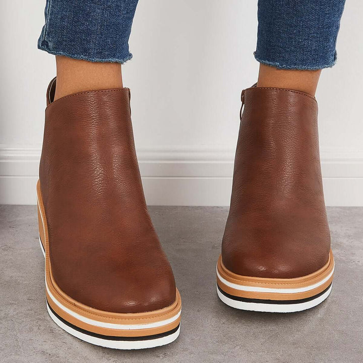 Serena | Side Zip Platform Wedge Ankle Boots