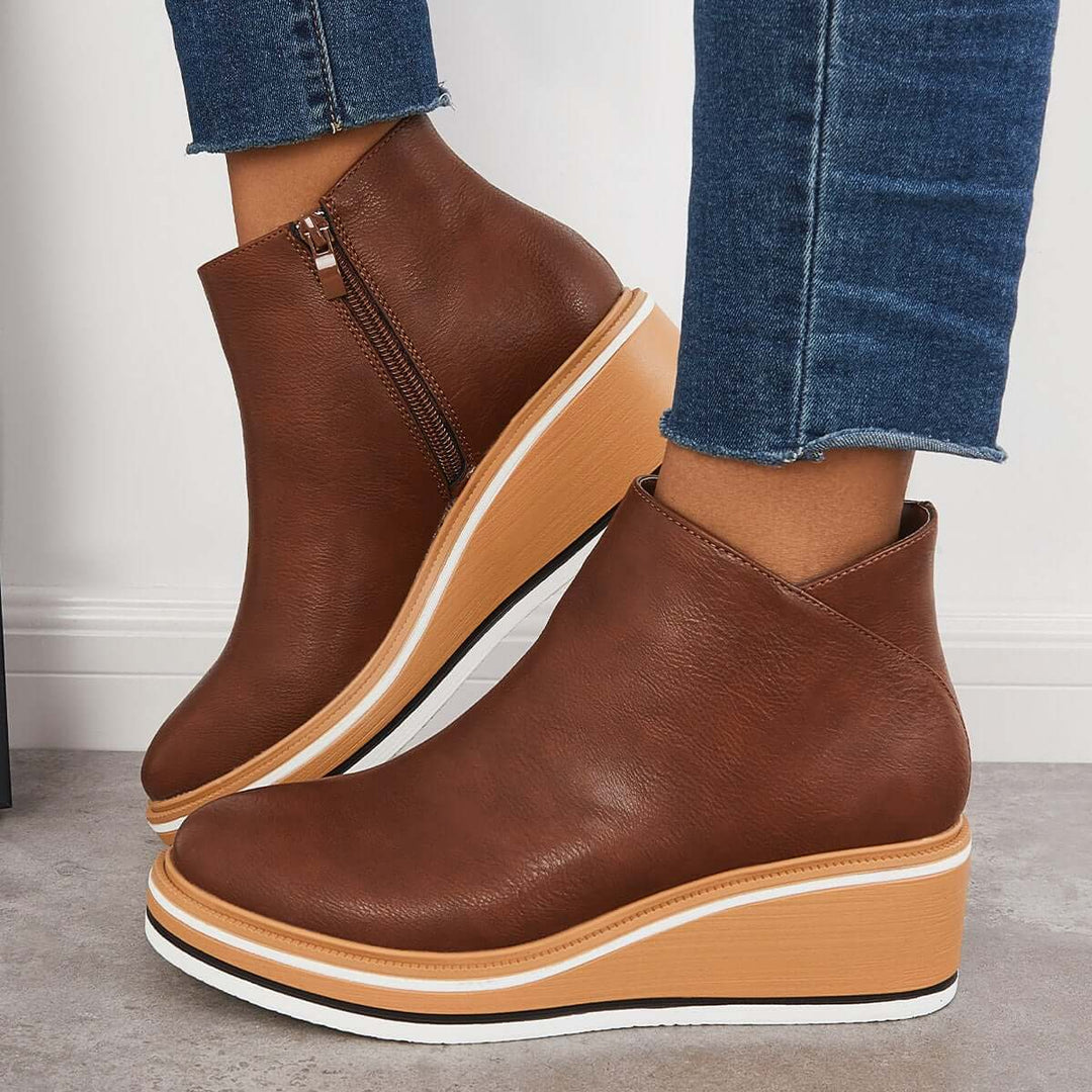 Serena | Side Zip Platform Wedge Ankle Boots