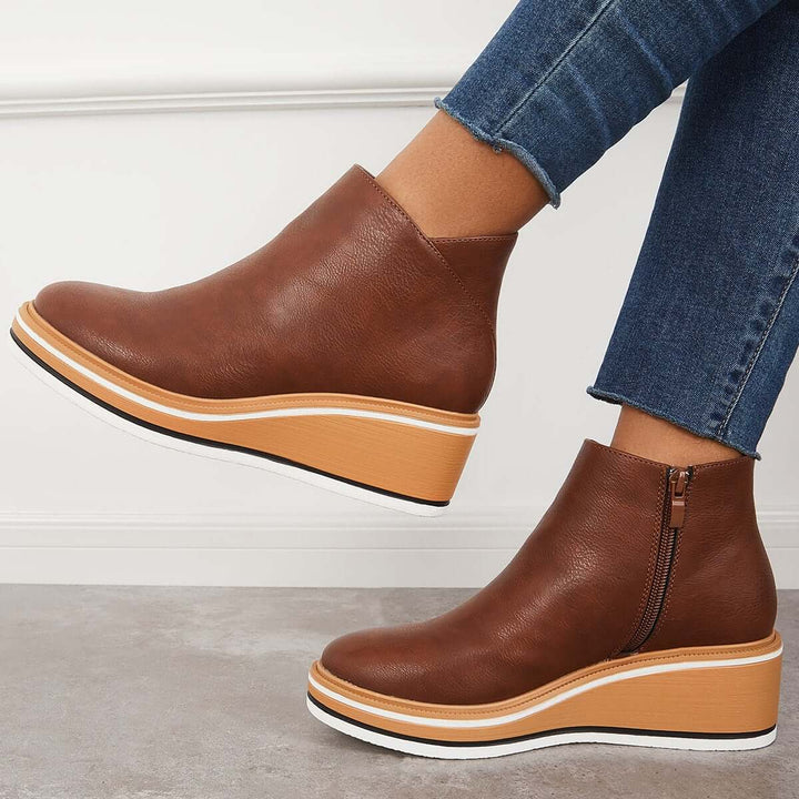 Serena | Side Zip Platform Wedge Ankle Boots