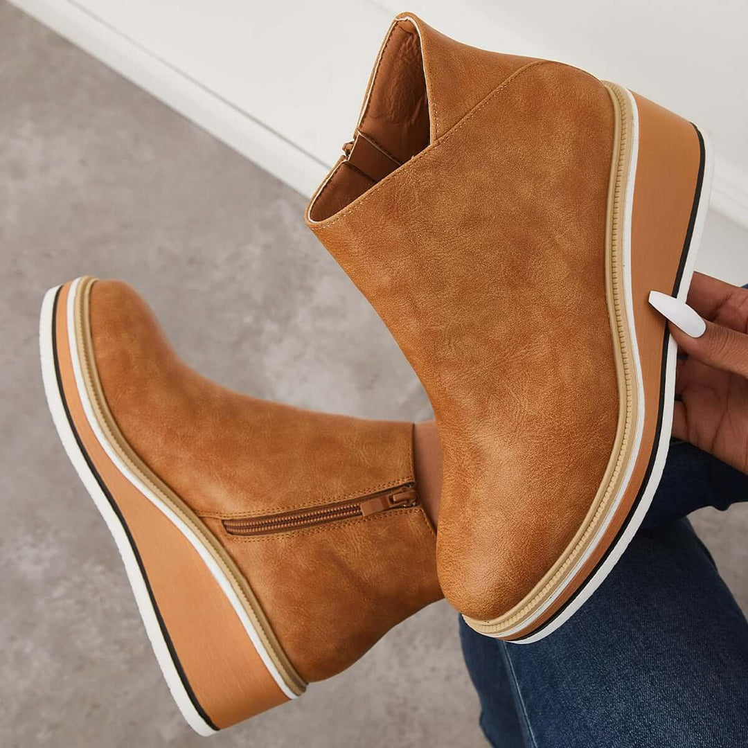 Serena | Side Zip Platform Wedge Ankle Boots