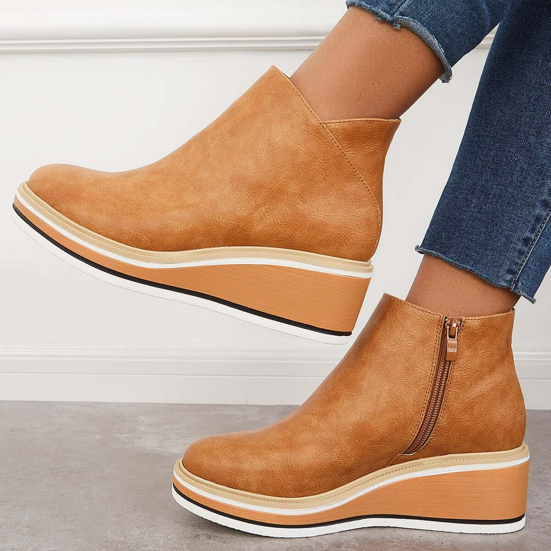 Serena | Side Zip Platform Wedge Ankle Boots