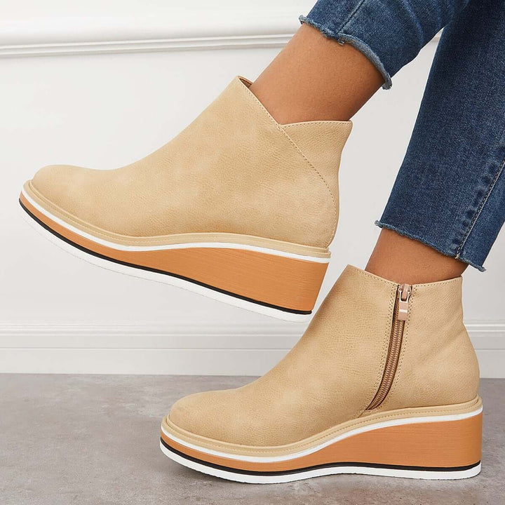 Serena | Side Zip Platform Wedge Ankle Boots