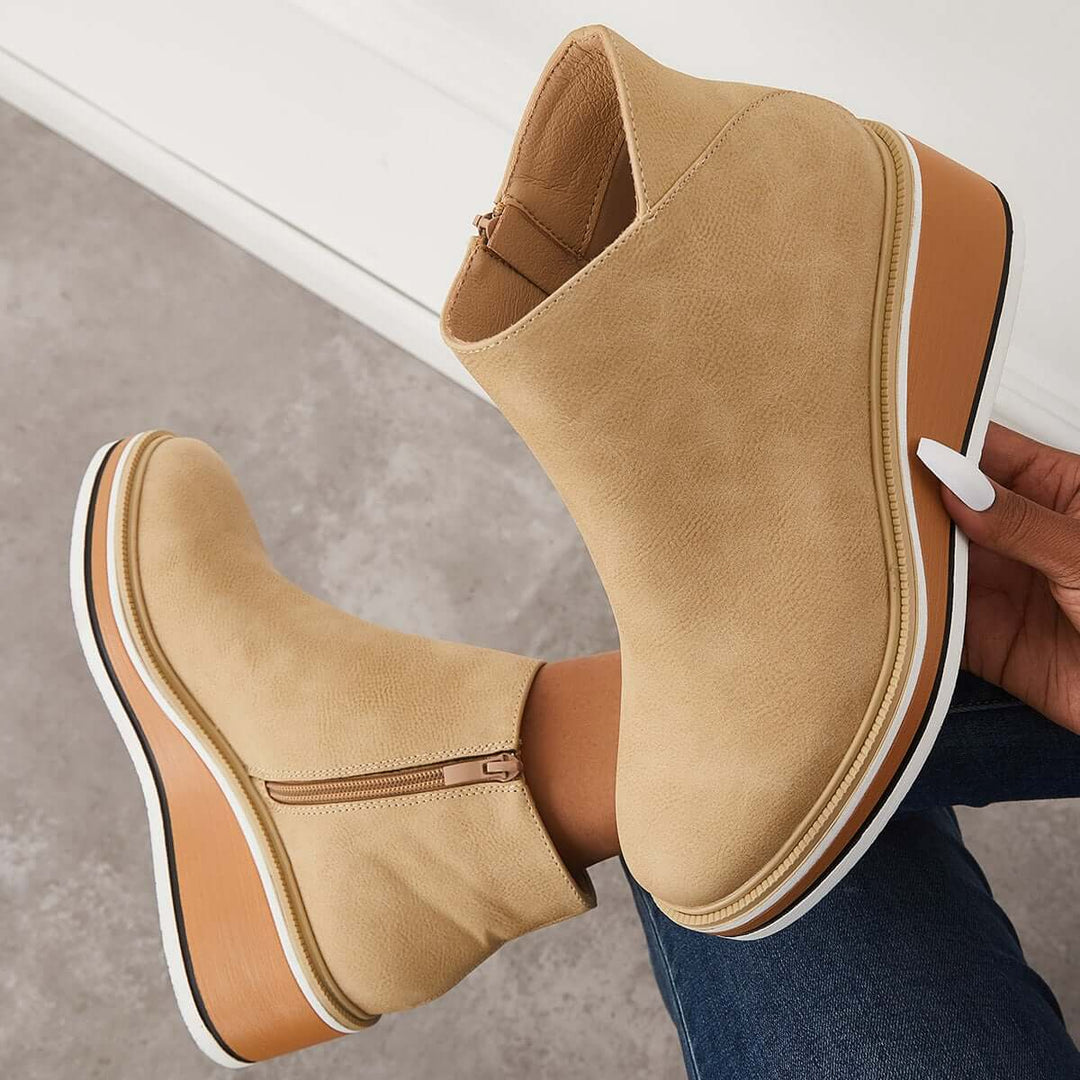 Serena | Side Zip Platform Wedge Ankle Boots