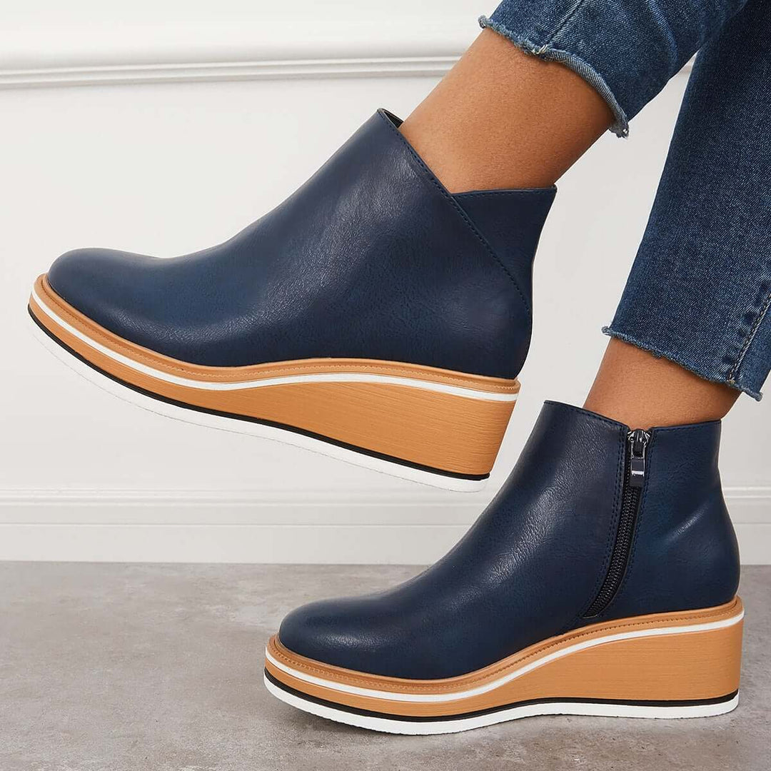 Serena | Side Zip Platform Wedge Ankle Boots