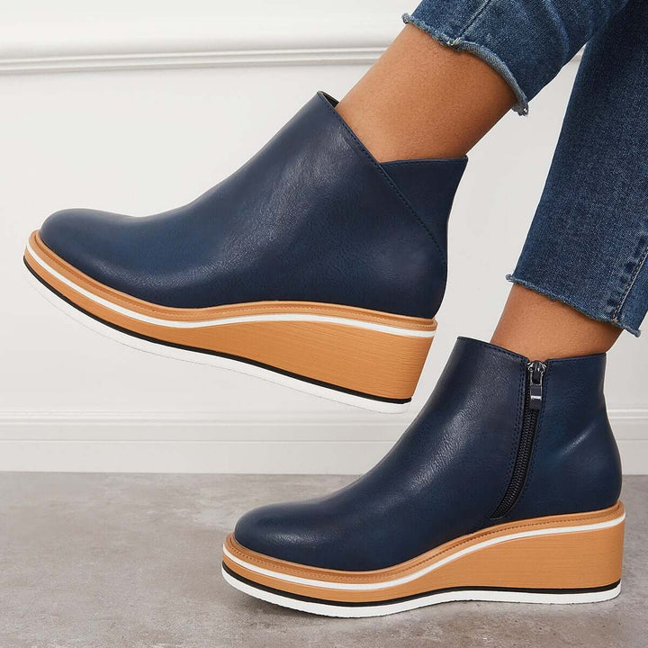 Serena | Side Zip Platform Wedge Ankle Boots