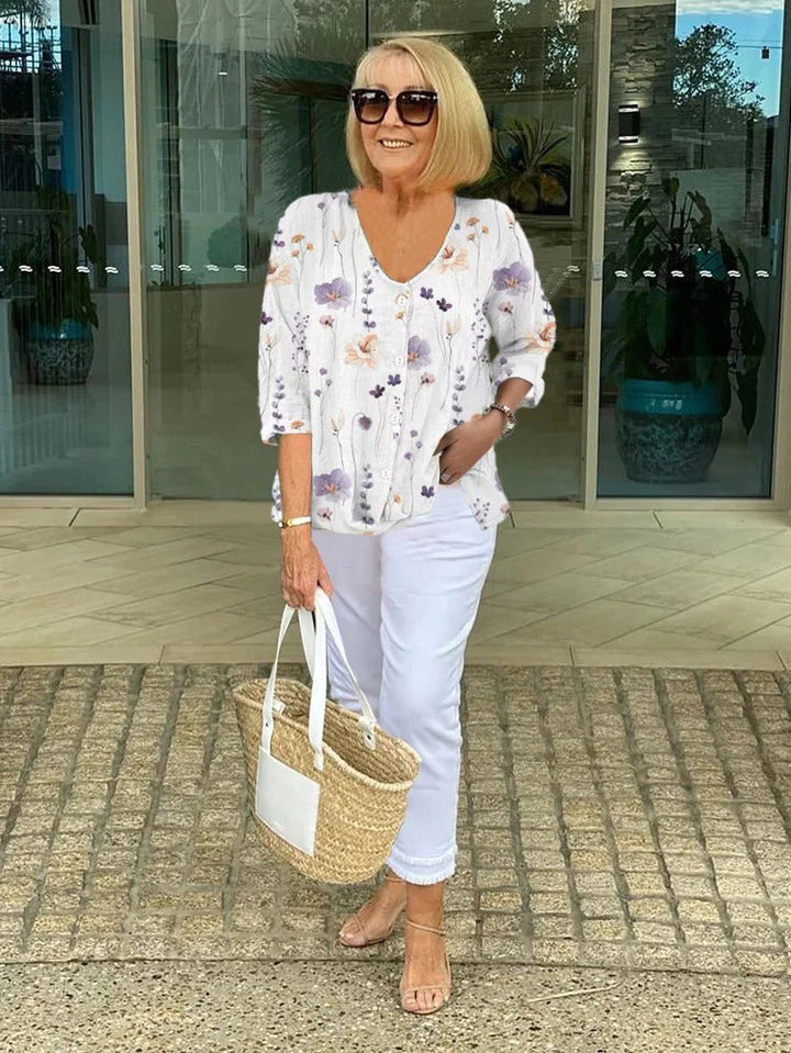 Chloe | Floral Print Button Front Blouse