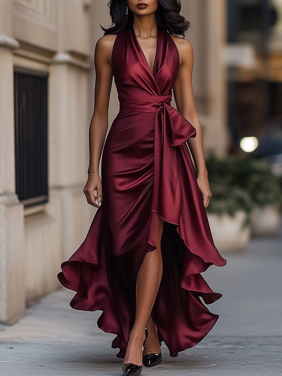 Olivia | Prom Satin Halter Neck Maxi Dress