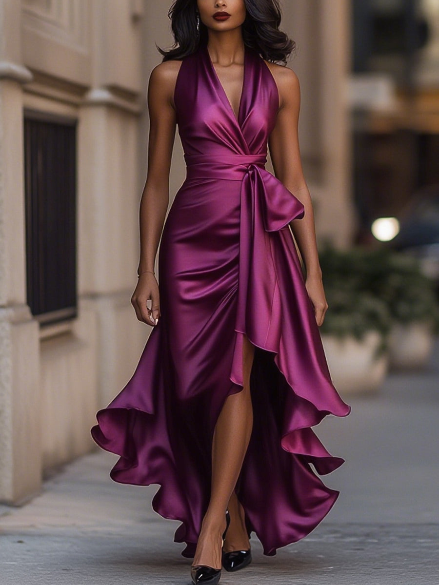 Olivia | Prom Satin Halter Neck Maxi Dress