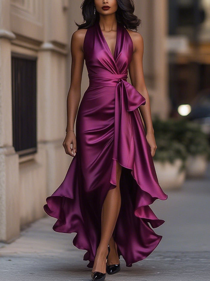 Olivia | Prom Satin Halter Neck Maxi Dress