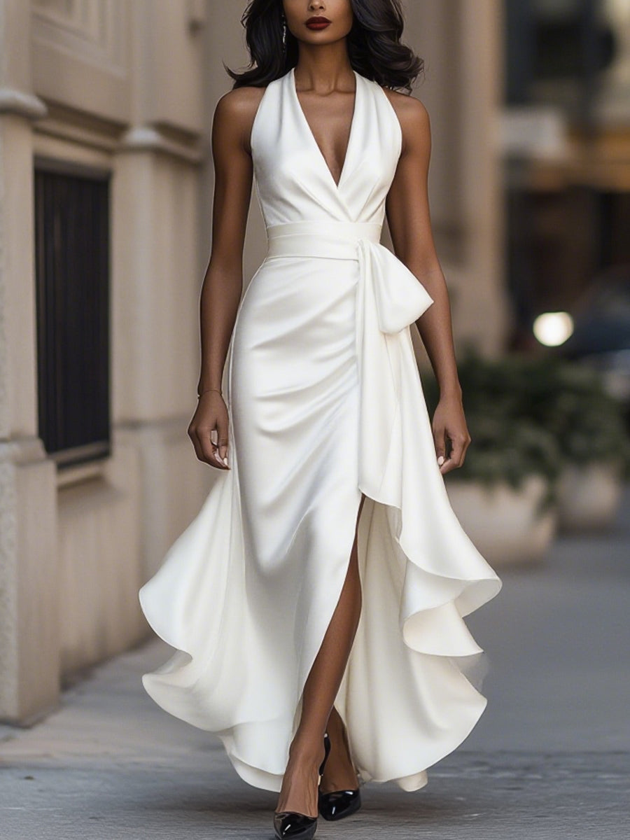 Olivia | Prom Satin Halter Neck Maxi Dress
