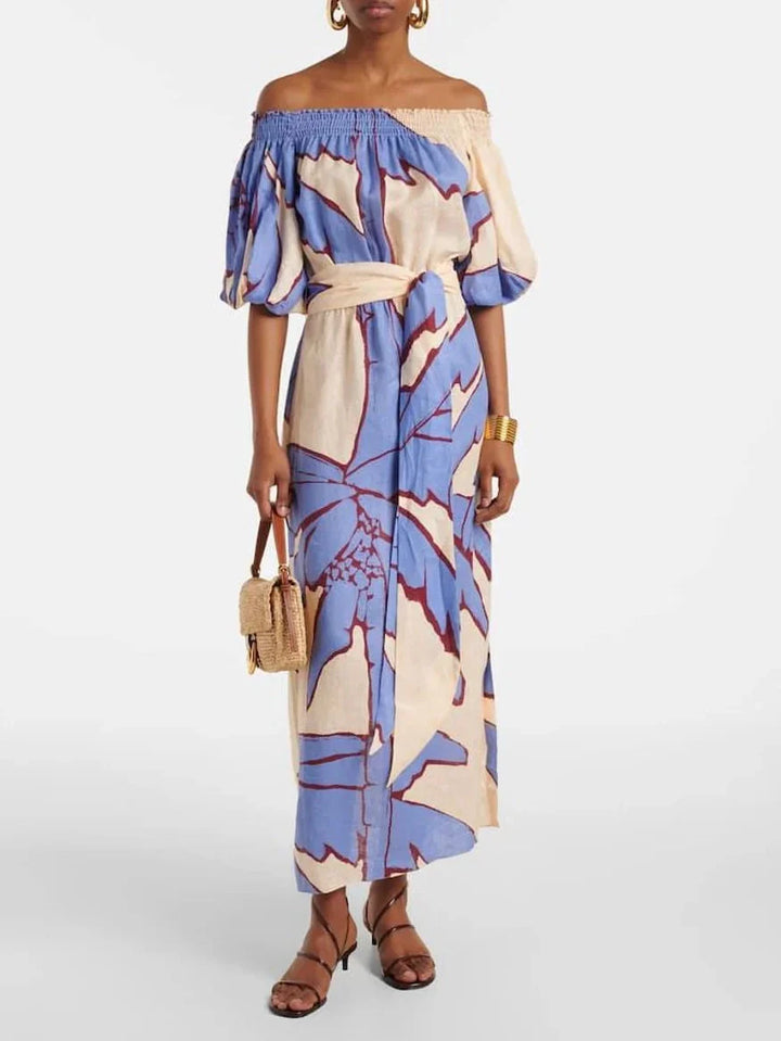 Sophia | Off Shoulder Botanical Print Maxi Dress