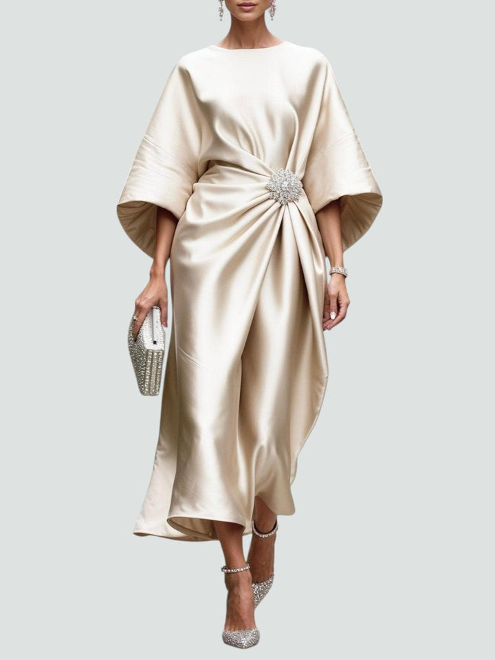 Sylvia | Wedding Guest Draped Satin Midi Dress