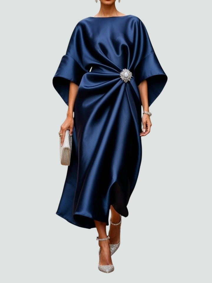 Sylvia | Wedding Guest Draped Satin Midi Dress