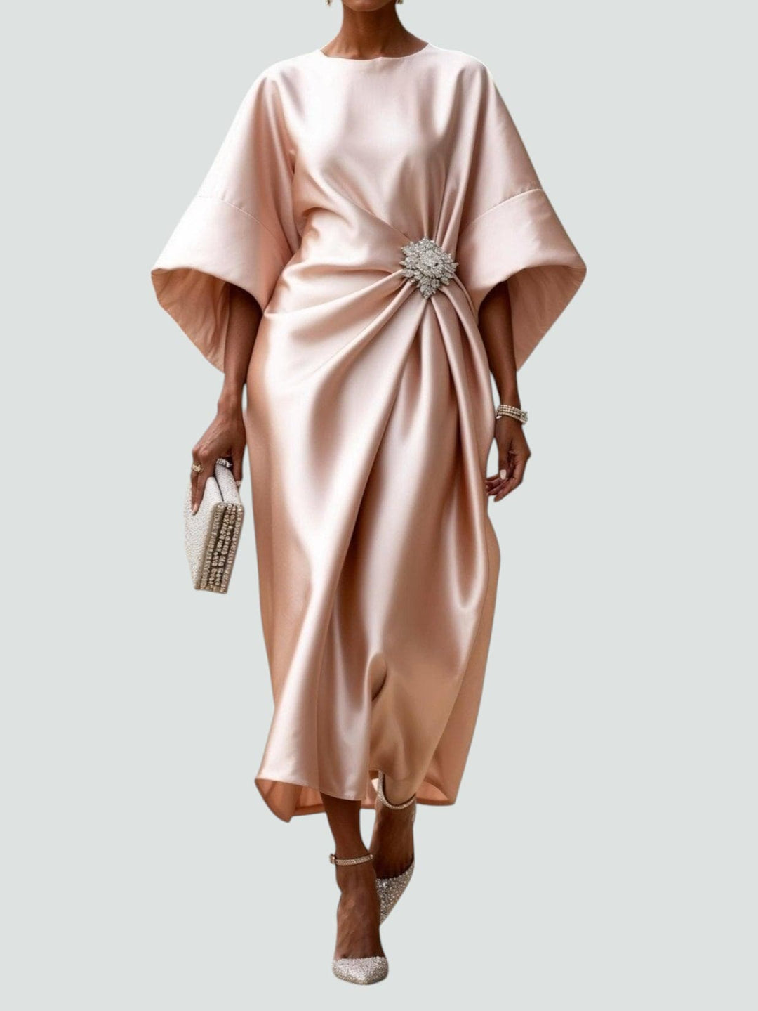 Sylvia | Wedding Guest Draped Satin Midi Dress
