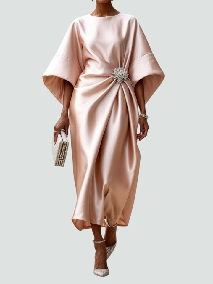 Sylvia | Wedding Guest Draped Satin Midi Dress