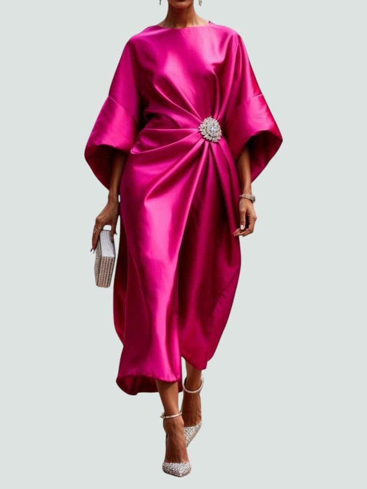 Sylvia | Wedding Guest Draped Satin Midi Dress