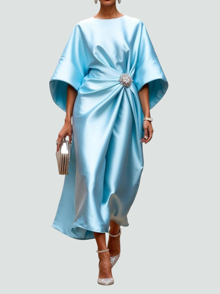 Sylvia | Wedding Guest Draped Satin Midi Dress