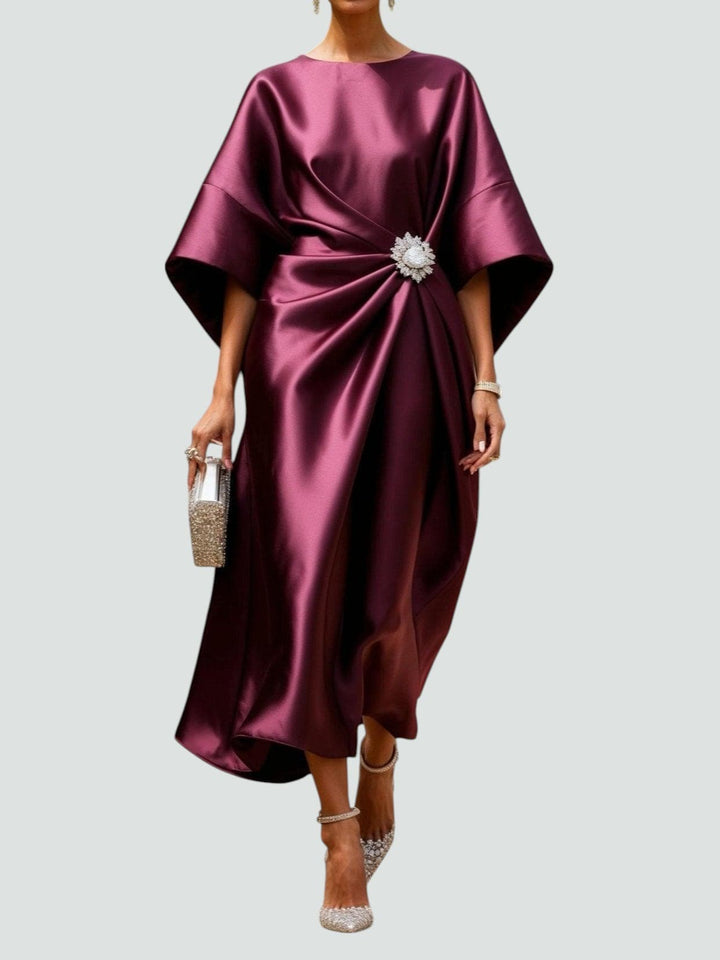 Sylvia | Wedding Guest Draped Satin Midi Dress