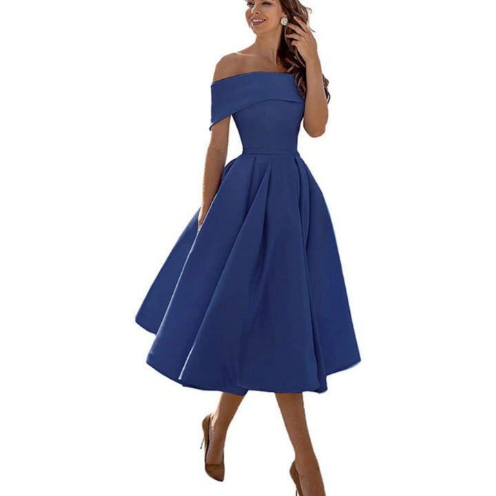 Anissa | Elegant Off Shoulder Evening Midi Dress