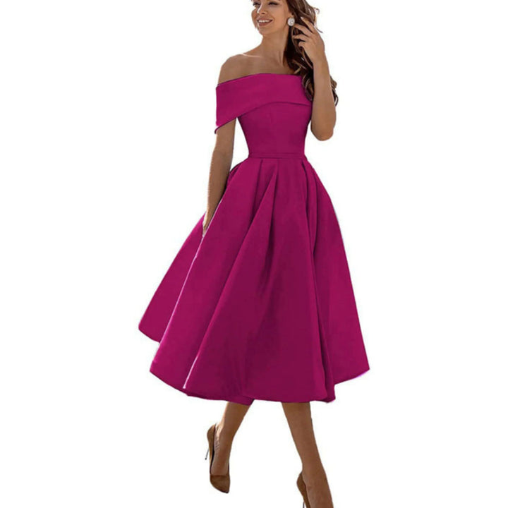 Anissa | Elegant Off Shoulder Evening Midi Dress