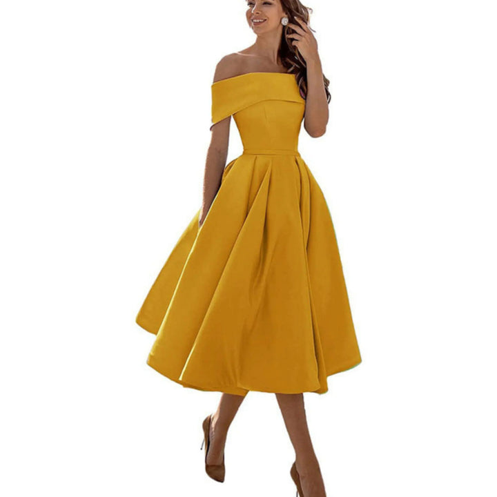 Anissa | Elegant Off Shoulder Evening Midi Dress