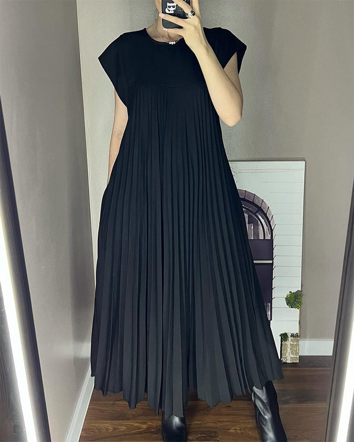 Clara | Wedding Guest Pleated Cap Sleeve Maxi Dress