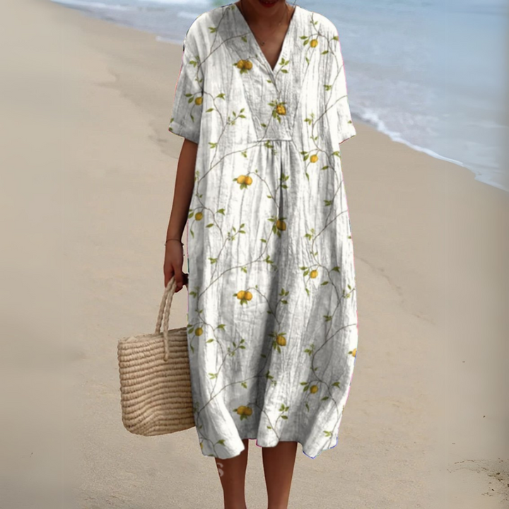 Sabrina | Summer Floral V-Neck Midi Dress