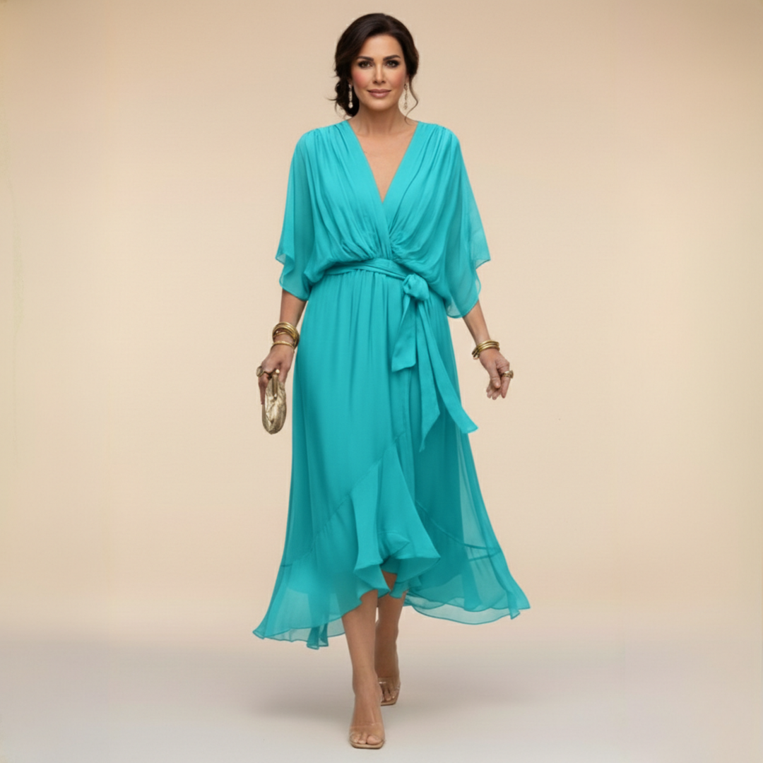 Adora | Flutter Sleeve Tie Waist Midi Dress