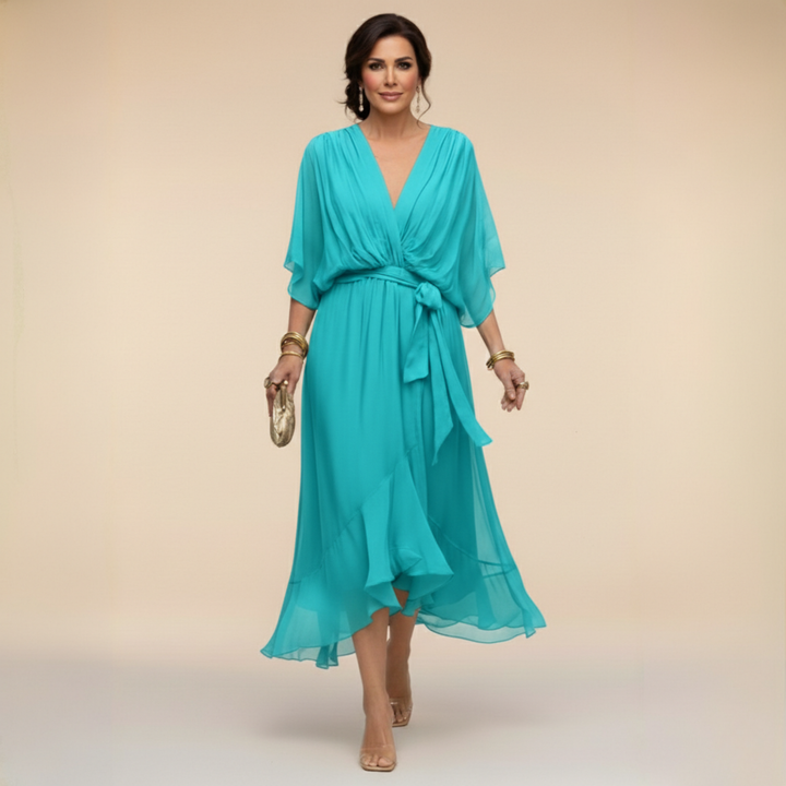 Adora | Flutter Sleeve Tie Waist Midi Dress