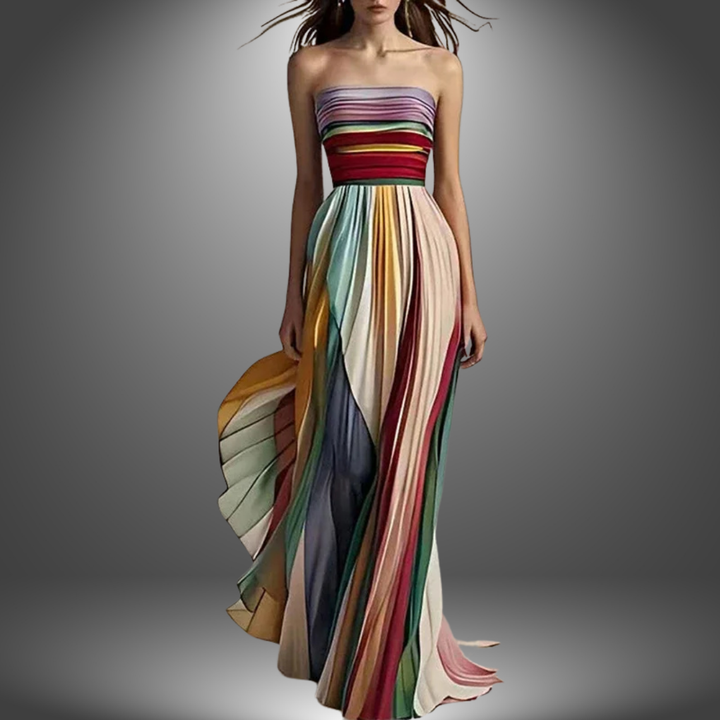 Delilah | Multicolour Pleated Bandeau Maxi Dress