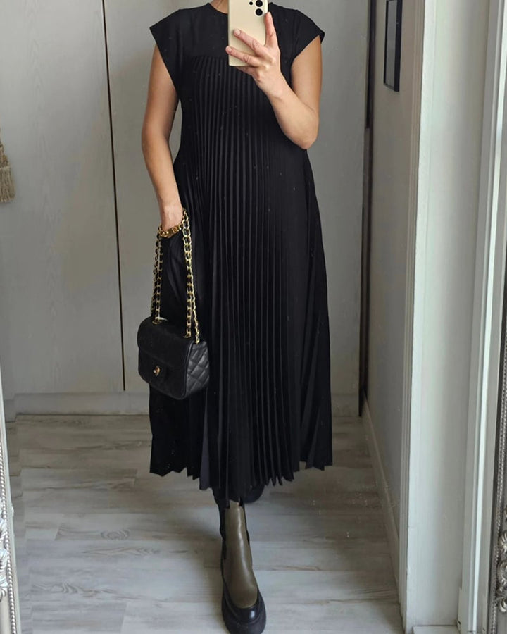 Clara | Wedding Guest Pleated Cap Sleeve Maxi Dress