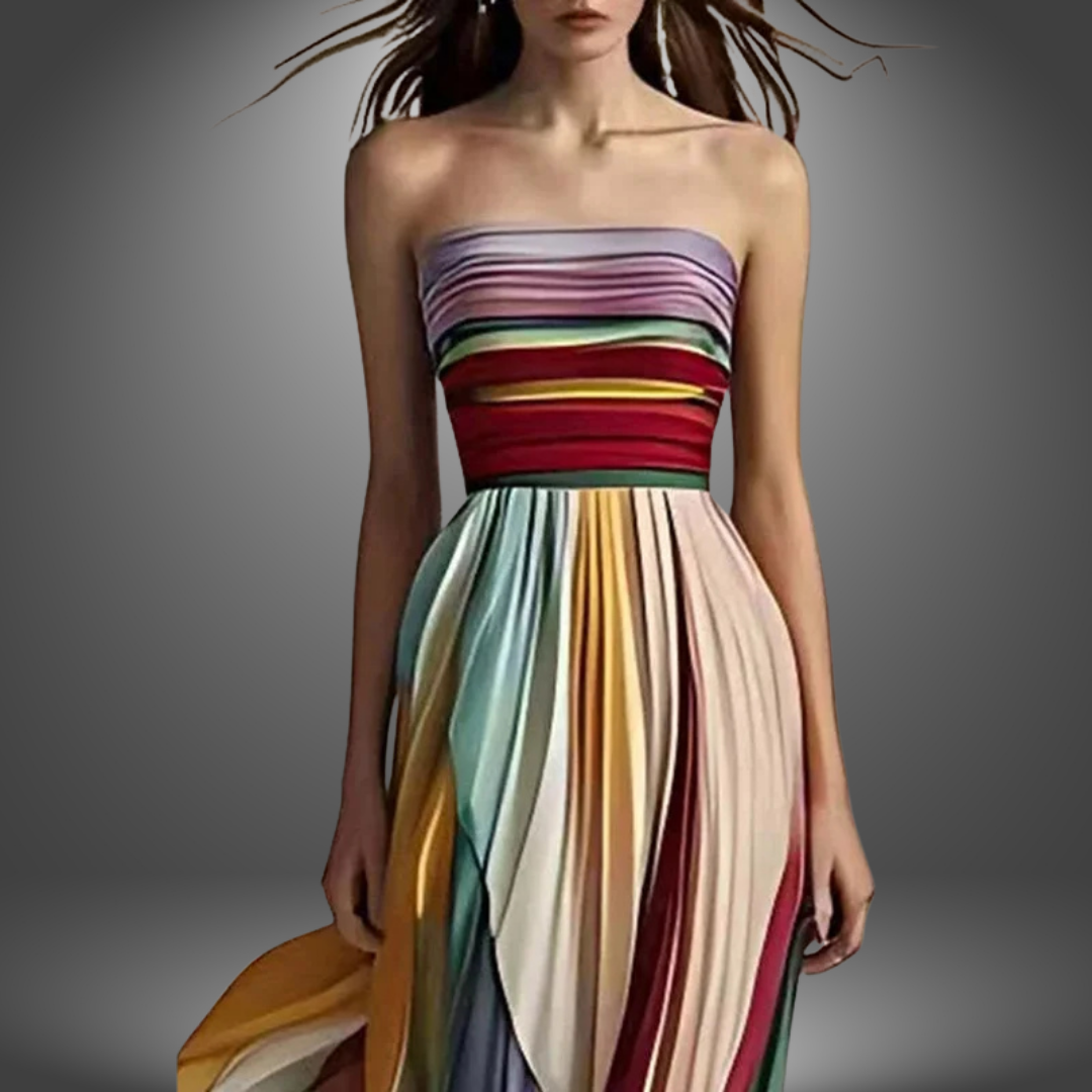 Delilah | Multicolour Pleated Bandeau Maxi Dress
