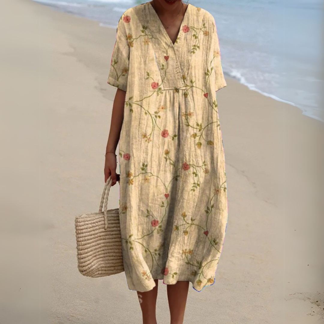 Sabrina | Summer Floral V-Neck Midi Dress