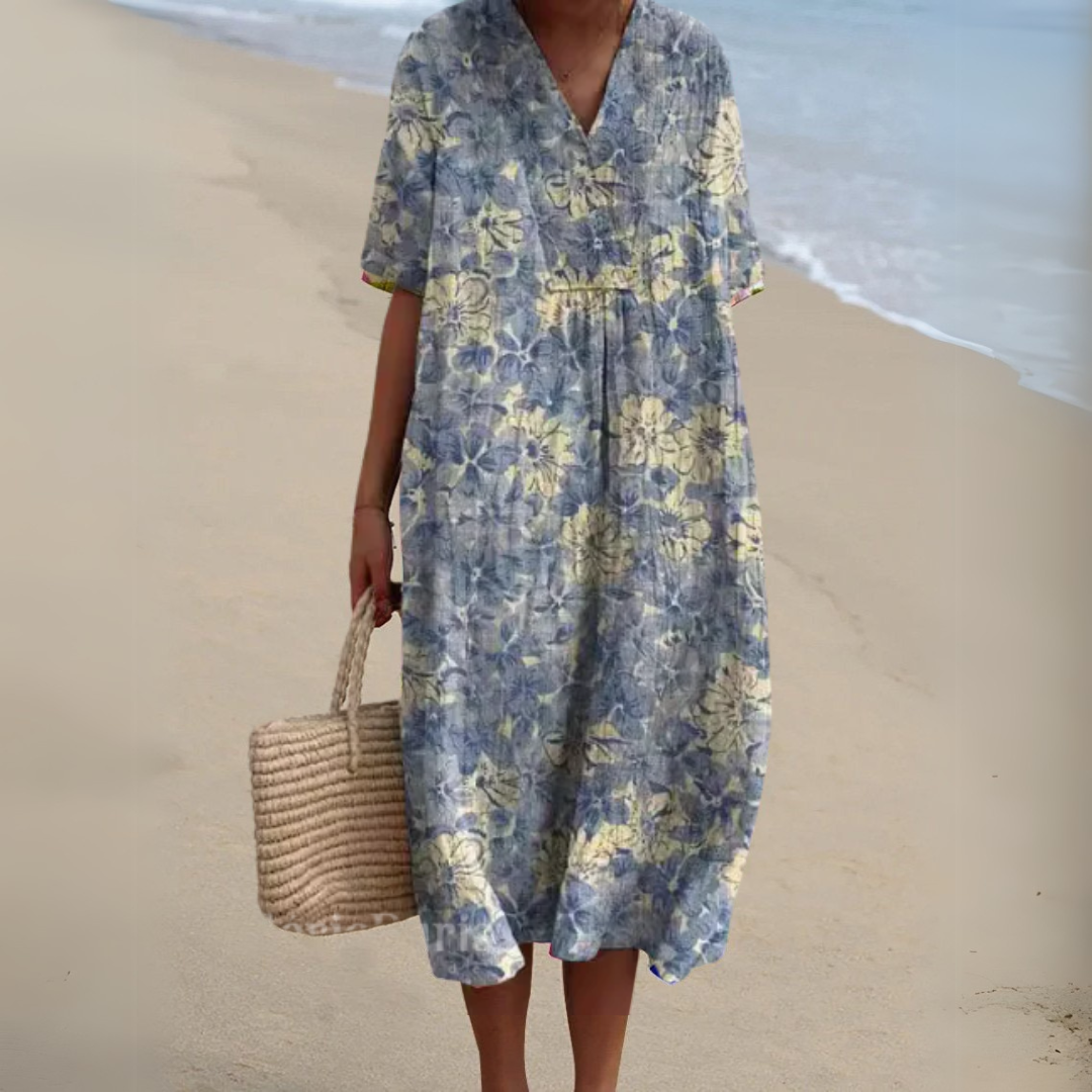 Sabrina | Summer Floral V-Neck Midi Dress
