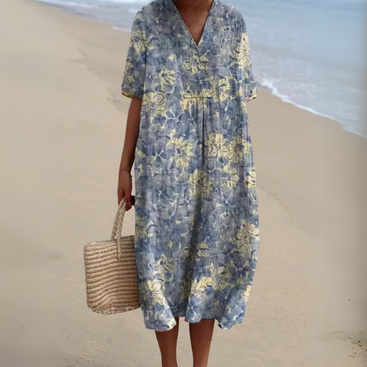 Sabrina | Summer Floral V-Neck Midi Dress