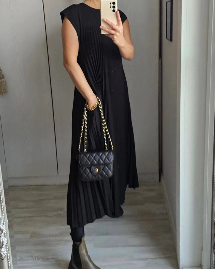 Clara | Wedding Guest Pleated Cap Sleeve Maxi Dress