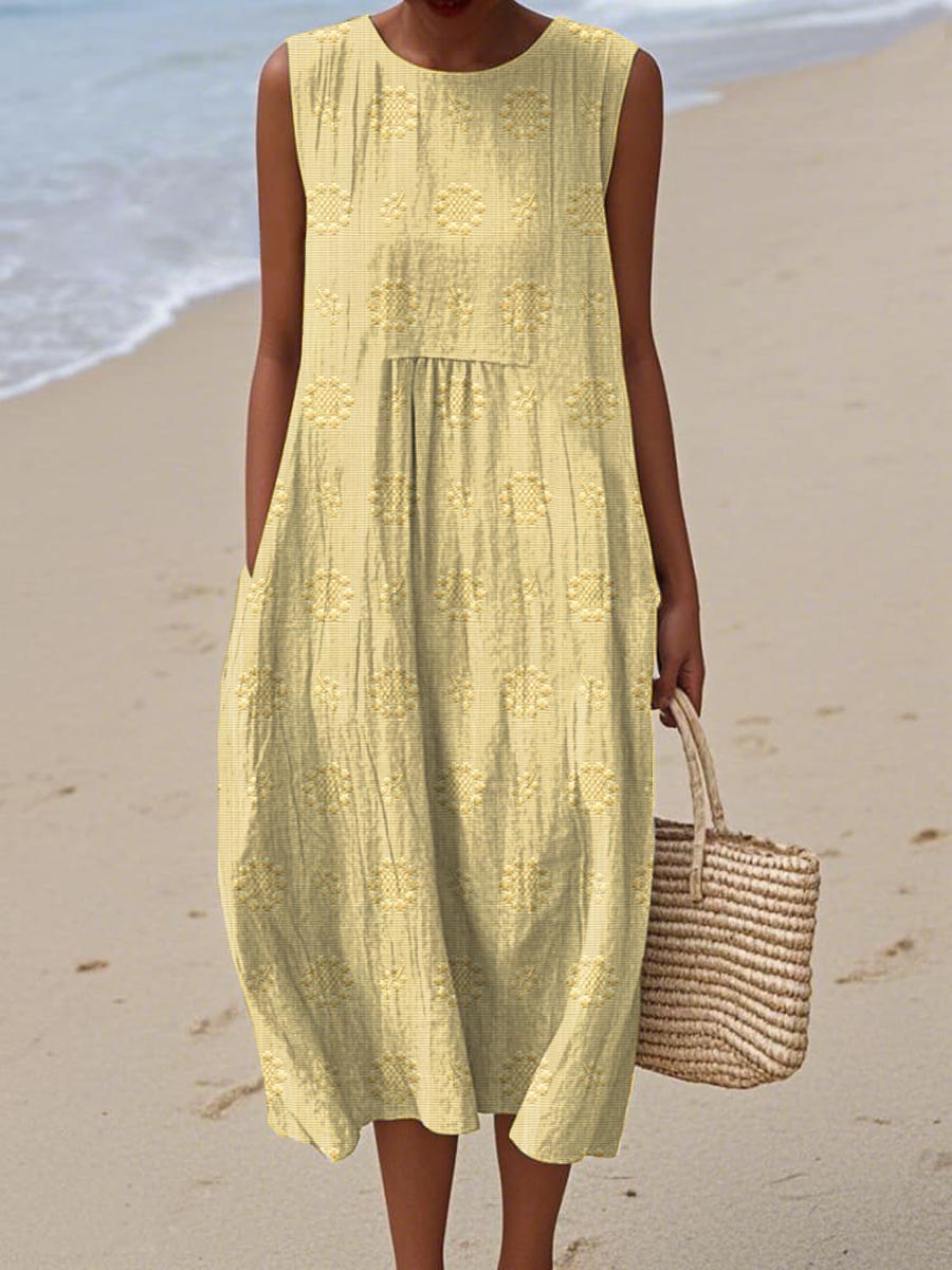 Victoria | Textured Sleeveless Summer Midi Dress
