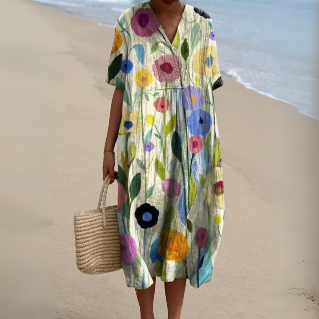 Sabrina | Summer Floral V-Neck Midi Dress