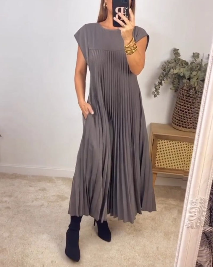 Clara | Wedding Guest Pleated Cap Sleeve Maxi Dress